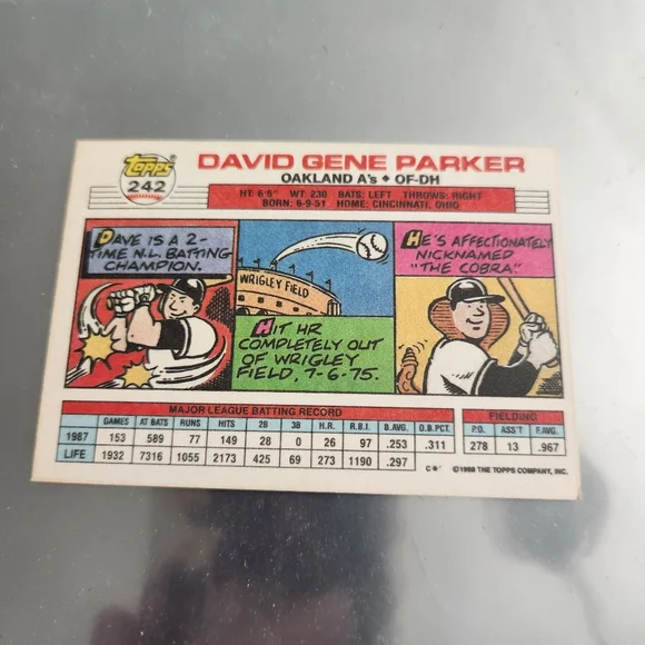1988 Topps Big #242 Dave Parker - Picture 2 of 3